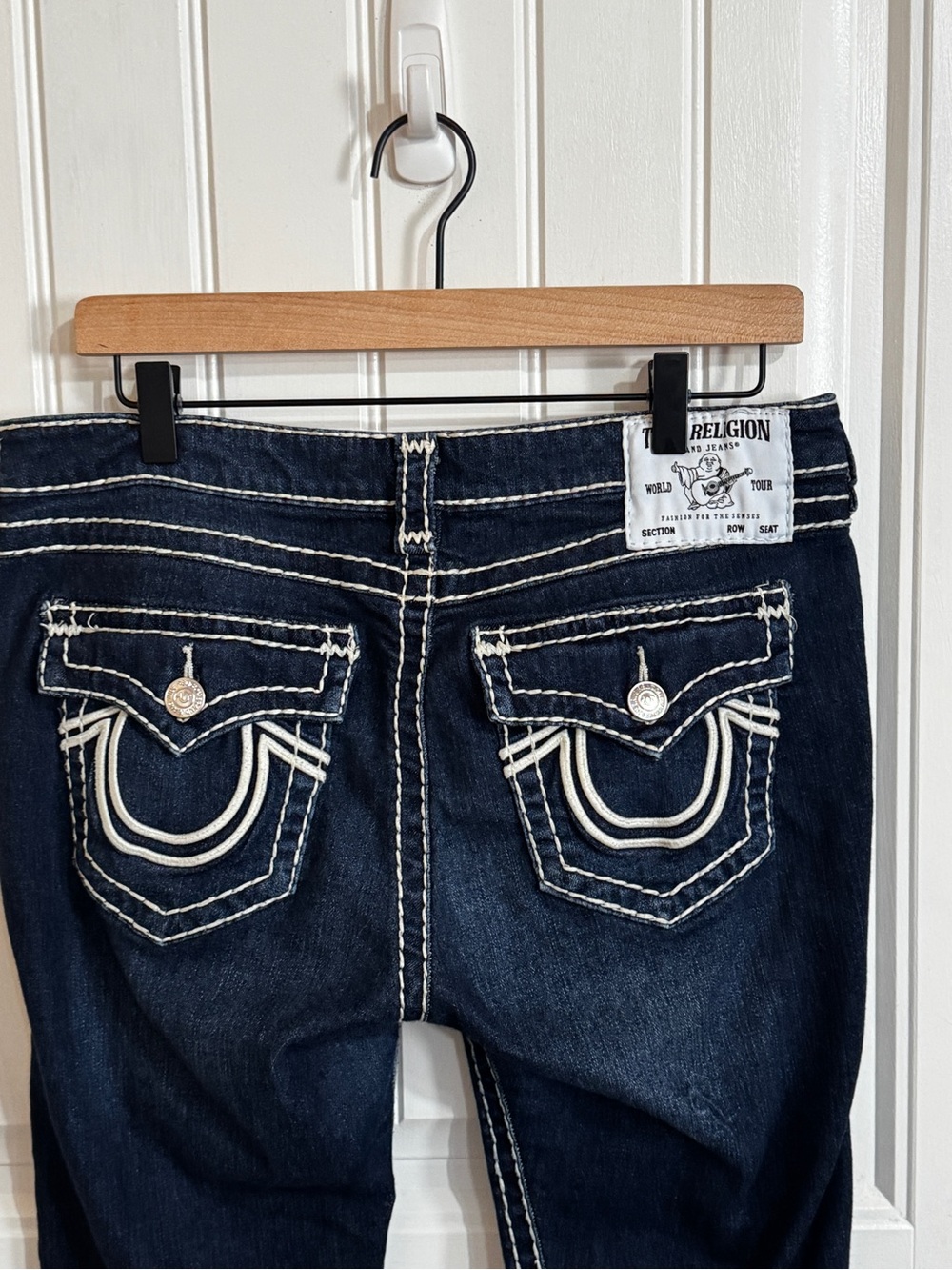 True Religion Joey Low Rise Flare Jeans Super T Dark Wash Flap Pocket Size 30 - Picture 10 of 15